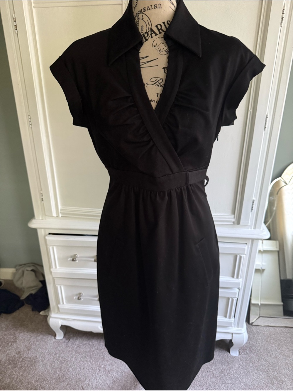 Donna Ricco Black Faux-Wrap Midi Dress